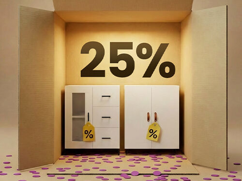 N&uacute;t&iacute;malegar hv&iacute;tar skenkur og sk&aacute;par &iacute; kassalaga framsetningu, me&eth; 25% afsl&aelig;tti af geymsluh&uacute;sg&ouml;gnum.