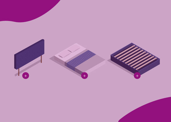 Mynd af &thorn;remur a&eth;skildum r&uacute;mhlutum: r&uacute;mgafl til vinstri, d&yacute;na me&eth; r&uacute;mf&ouml;tum &iacute; mi&eth;junni og rimlabotn til h&aelig;gri, hver me&eth; hringlaga pl&uacute;st&aacute;kni fyrir ne&eth;an.