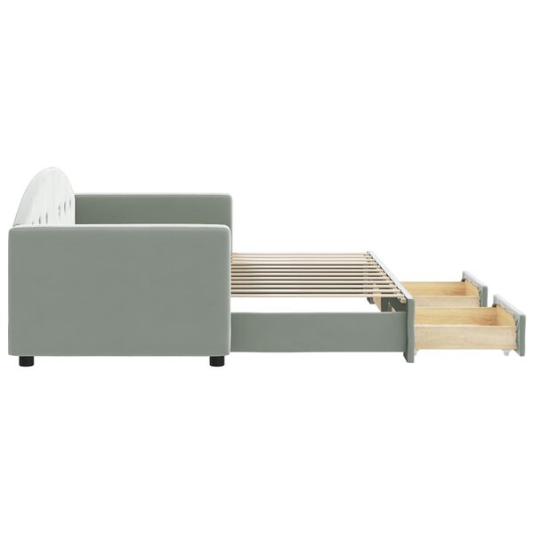 vidaXL Svefnsófi með Hjólaplötu og Skúffum Ljósgrár 80x200 cm Flauel