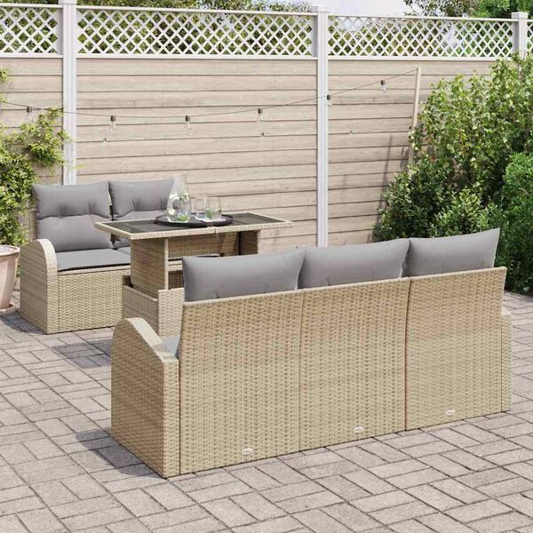 vidaXL Gar&eth;s&oacute;fa sett me&eth; p&uacute;&eth;i me&eth; kodda 6 pcs Drapplita&eth;ur Poly Rattan
