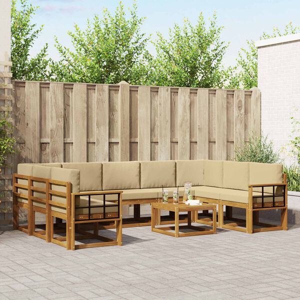 vidaXL &Uacute;ti s&oacute;fasett me&eth; p&uacute;&eth;i 10 pcs N&aacute;tt&uacute;rulegt og B&eacute;ig