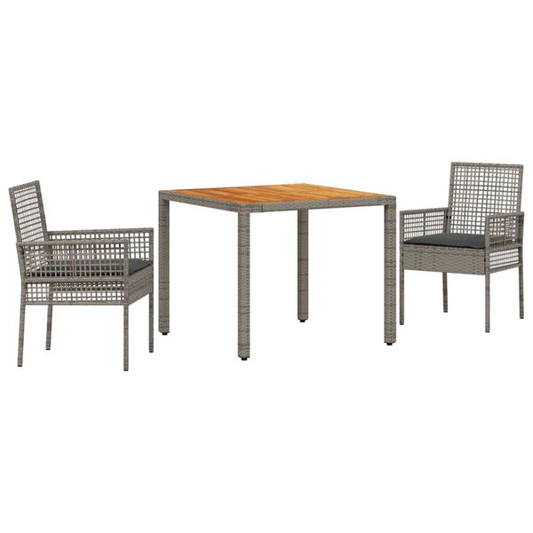 vidaXL Gar&eth;ur bor&eth;sett 3 pcs Gr&aacute;r p&oacute;l&yacute;rattan