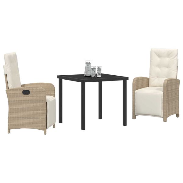 vidaXL Gar&eth;ur bor&eth;sett me&eth; p&uacute;&eth;i 3 pcs Drapplita&eth;ur p&oacute;l&yacute;rattan