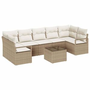vidaXL Gar&eth;s&oacute;fa sett 8 pcs Beige og krem P&oacute;l&yacute;rattan, St&aacute;l og Gler