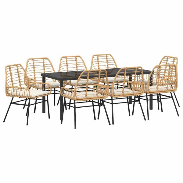vidaXL Gar&eth;ur bor&eth;sett 9 pcs Br&uacute;nn p&oacute;l&yacute;rattan