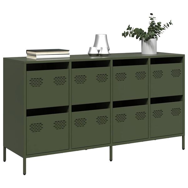 vidaXL skenkur Olive Green 135x39x73,5 cm Kaldvalsað stál
