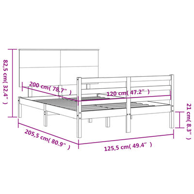 vidaXL Rúmgrind án Dýnu Svört 120x200 cm Gegnheil Viður