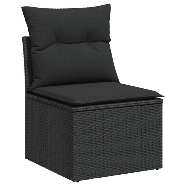 vidaXL 8 stykki garðsófasett með púðum Black Poly Rattan Acacia