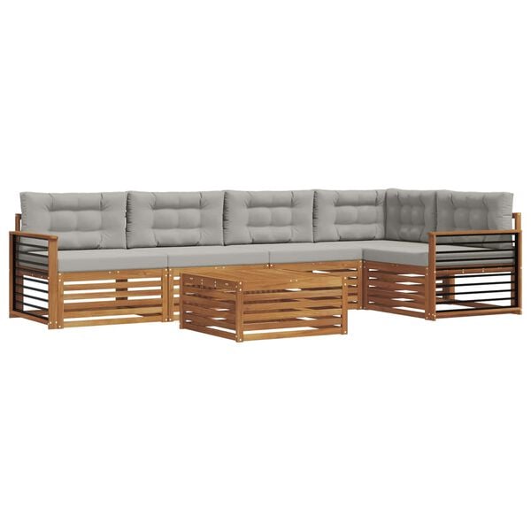 vidaXL &Uacute;ti s&oacute;fasett 6 pcs N&aacute;tt&uacute;rulegt og Lj&oacute;st Gr&aacute;tt Hrein akas&iacute;utr&eacute;