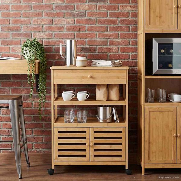 vidaXL Eldh&uacute;svagn me&eth; hj&oacute;lum N&aacute;tt&uacute;rulegur 59,5 x 36 x 82 cm Bambus