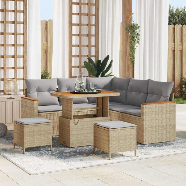 vidaXL Gar&eth;s&oacute;fa sett 8 pcs Drapplita&eth;ur p&oacute;l&yacute;rattan