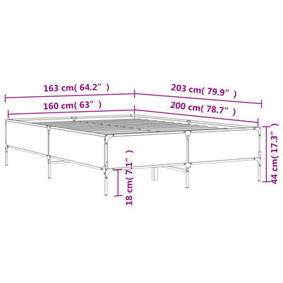 vidaXL Rúmgrind án Dýnu Gráir Sonoma Eik 160x200 cm