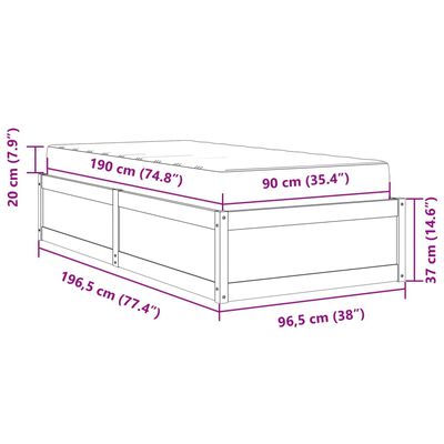 vidaXL Rúm með Dýnu 90x190 cm Gegnheil Fura