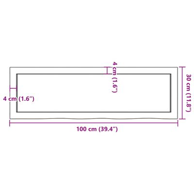 vidaXL Baðherbergisborðplata 100x30x(2-6) cm Ómeðhöndlaður Viður