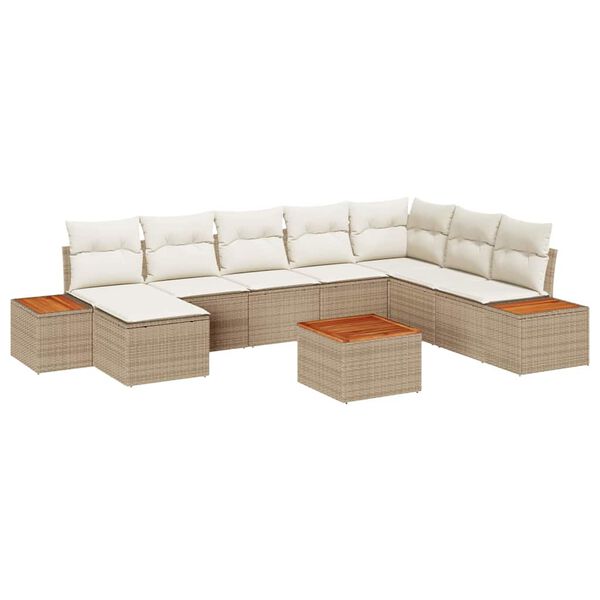 vidaXL Gar&eth;s&oacute;fa sett me&eth; p&uacute;&eth;i 9 pcs Beige og krem P&oacute;l&yacute;rattan