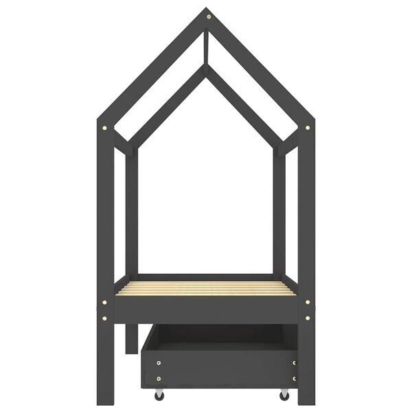 vidaXL Rúmgrind fyrir börn með Skúffu Dökk grár Gegnheill furuviður