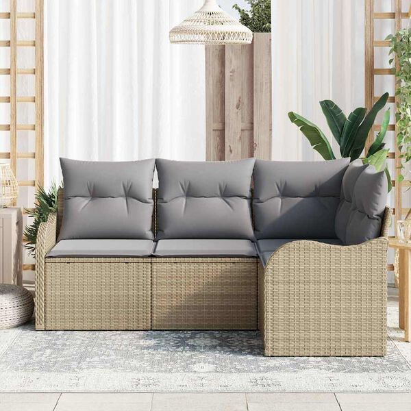 vidaXL Gar&eth;s&oacute;fa sett me&eth; geymslu 4 pcs Drapplita&eth;ur p&oacute;l&yacute;rattan