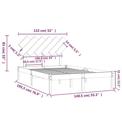 vidaXL Rúmgrind Grá 135x190 cm Lítil Tvíbreið Gegnheil