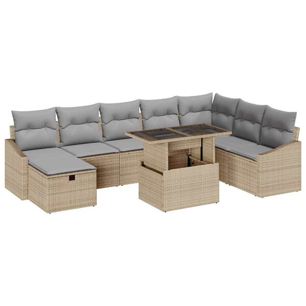 vidaXL Gar&eth;s&oacute;fa sett 9 pcs Drapplita&eth;ur p&oacute;l&yacute;rattan