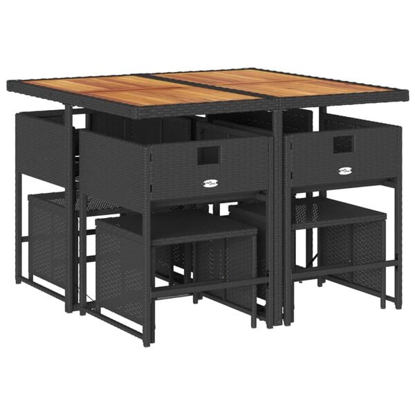 vidaXL 9 Stk. Gar&eth;h&uacute;sgagnasett me&eth; P&uacute;&eth;um P&oacute;l&yacute;rattan Svart