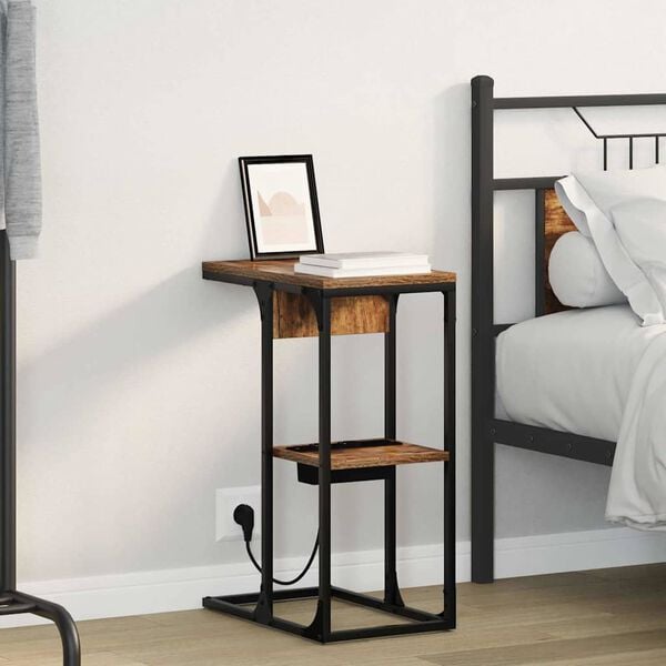 vidaXL Noat&ouml;flu sk&aacute;pur Rau&eth;-eik 41,5 x 26 x 60,5 cm Samsettur vi&eth;ur