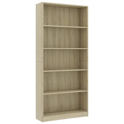 800921 vidaXL 5-Tier Book Cabinet Sonoma Oak 80x24x175 cm Chipboard