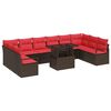 vidaXL Gar&eth;s&oacute;fa sett me&eth; p&uacute;&eth;i 11 pcs Br&uacute;nn og Rautt p&oacute;l&yacute;rattan