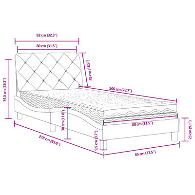 vidaXL Rúm með Dýnu Bleikur 80x200 cm Flauel