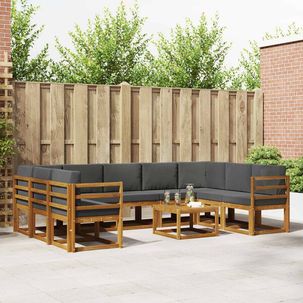 vidaXL &Uacute;ti s&oacute;fasett me&eth; p&uacute;&eth;i 10 pcs N&aacute;tt&uacute;rulegt og Antrac&iacute;t