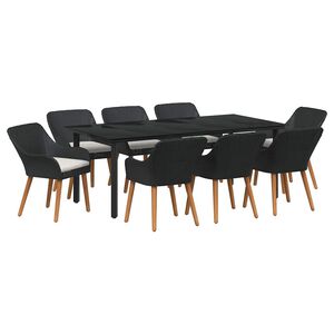vidaXL Garður borðsett með púði 9 pcs Svartur pólýrattan