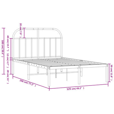 vidaXL Rúmgrind úr Málmi án Dýnu með Höfðagafli Svört 120x190 cm