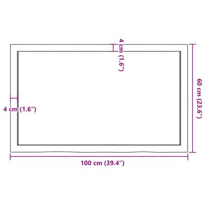 vidaXL Borðplata Dökkbrún 100x60x(2-6) cm Meðhöndluð Gegnheil Eik