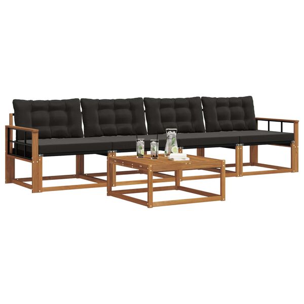 vidaXL &Uacute;ti s&oacute;fasett me&eth; p&uacute;&eth;i 5 pcs N&aacute;tt&uacute;rulegur og svartur