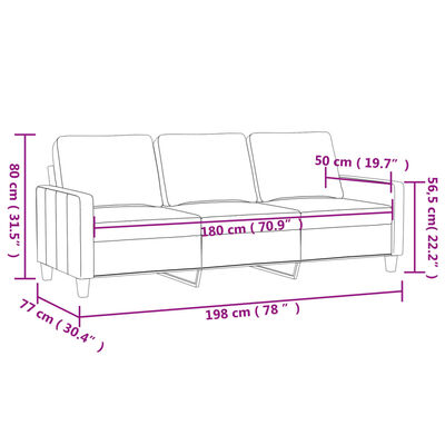 vidaXL 3-Sæta Sófi Brúnt 180 cm Efnisáklæði