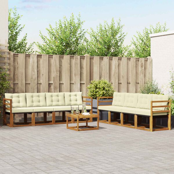 vidaXL &Uacute;ti s&oacute;fasett me&eth; p&uacute;&eth;i 9 pcs N&aacute;tt&uacute;rulegt og Krem