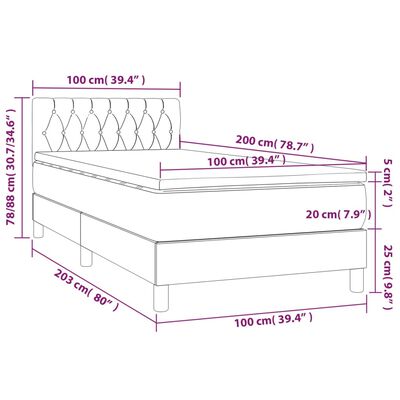 vidaXL Hólfað Springrúm með Dýnu&LED Dökkgrænt 100x200 cm Flauel