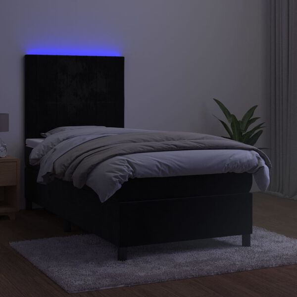 vidaXL H&oacute;lfa&eth; Springr&uacute;m me&eth; D&yacute;nu&LED Svart 90x190 cm Flauel