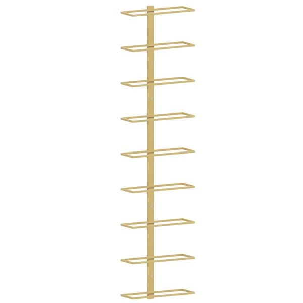 vidaXL Vegghengdur V&iacute;nrekki fyrir 9 Fl&ouml;skur Gyllt J&aacute;rn