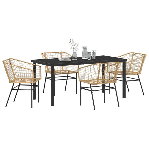 vidaXL Gar&eth;ur bor&eth;sett 5 pcs Br&uacute;nn p&oacute;l&yacute;rattan