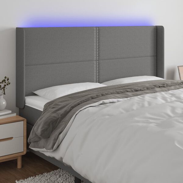 vidaXL LED h&ouml;fu&eth;gafl D&ouml;kkgr&aacute;tt 203x16x118/128 cm Efni