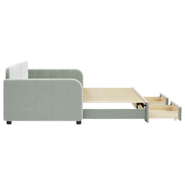 vidaXL Svefns&oacute;fi me&eth; Hj&oacute;lapl&ouml;tu og Sk&uacute;ffum Lj&oacute;sgr&aacute;r 90x200 cm Flauel