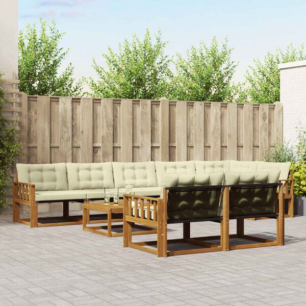 vidaXL &Uacute;ti s&oacute;fasett me&eth; p&uacute;&eth;i 9 pcs N&aacute;tt&uacute;rulegt og Krem