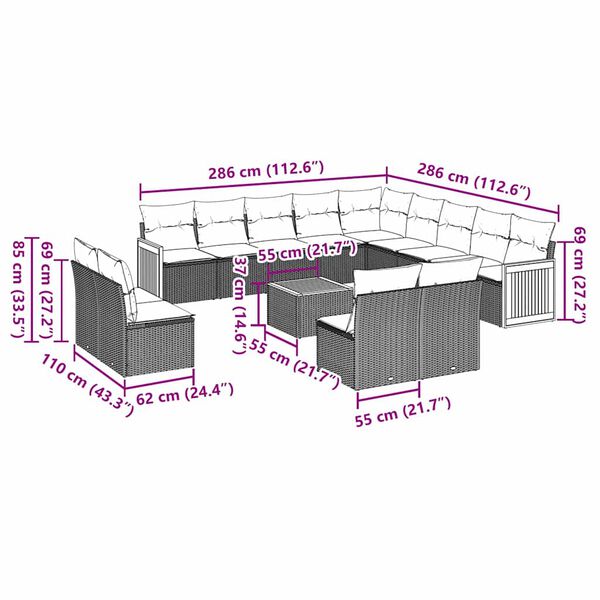 vidaXL 14 Hluta Garðsófasett með Sessum Svart Pólýrattan
