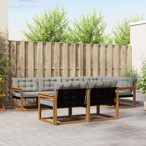 vidaXL &Uacute;ti s&oacute;fasett me&eth; p&uacute;&eth;i 7 pcs N&aacute;tt&uacute;rulegt og Lj&oacute;st Gr&aacute;tt