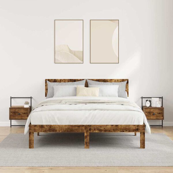 vidaXL N&aacute;ttbor&eth; Vegghengt 2 stk Reykt Eik 35x30x51 cm Samsettur Vi&eth;ur