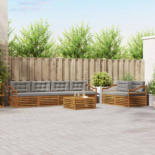 vidaXL &Uacute;ti s&oacute;fasett me&eth; p&uacute;&eth;i 7 pcs N&aacute;tt&uacute;rulegt og Lj&oacute;st Gr&aacute;tt