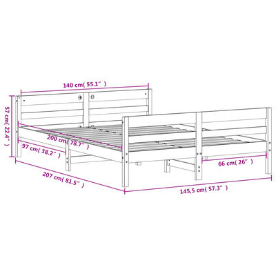 vidaXL Rúmgrind án Dýnu Hvít 140x200 cm Gegnheil Fura