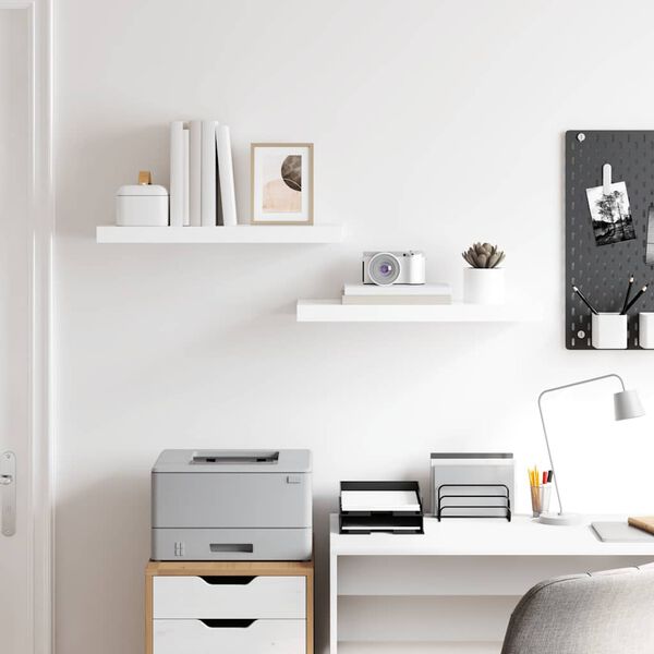 vidaXL Vegghengdar Hillur 2 stk. H&aacute;glans Hv&iacute;tar 60x23,5x3,8 cm MDF