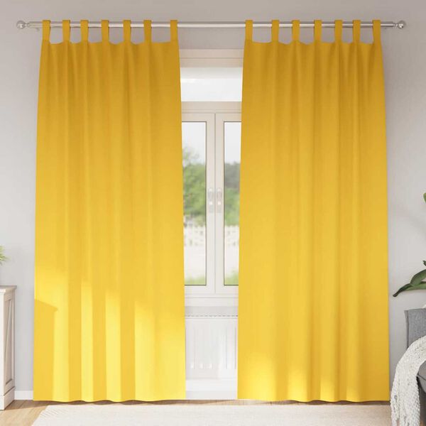 vidaXL Svartgard&iacute;nur me&eth; hringjum 2 pcs Gulvara gulan 225 x 140 cm