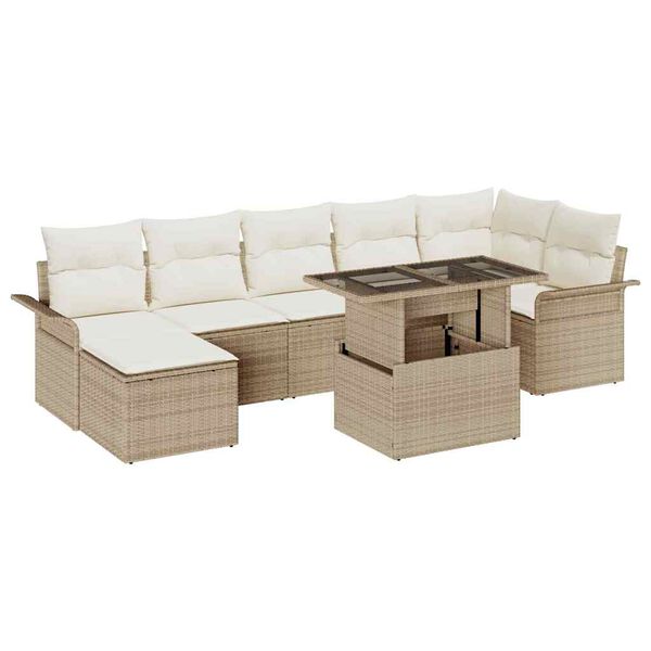 vidaXL Garðsófa sett með púði 8 pcs Drapplitaður Poly rattan